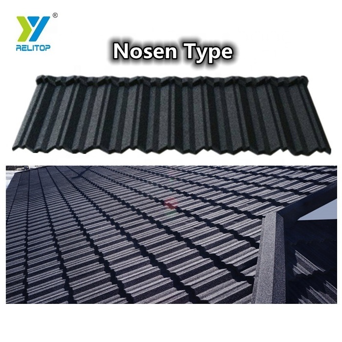 Relitop Black Colour Nosen classic Type Roofing Sheet Stone Coated Steel Roof Tile 0.4mm 0.5mm  Metal Roof Tile