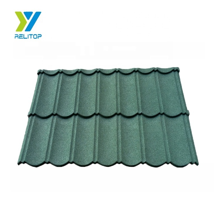 Relitop Stone Coated Steel Roof Tile Black Color Classic Style Roofing Sheet Seven Waves Stone Chips Step Tile