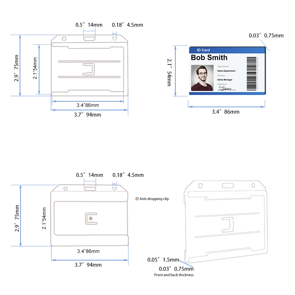 ABS Hard Plastic ID Card Holder Double Sides Office Work Name Custom Printing Badge Holder Durable Card Cover for Hospital