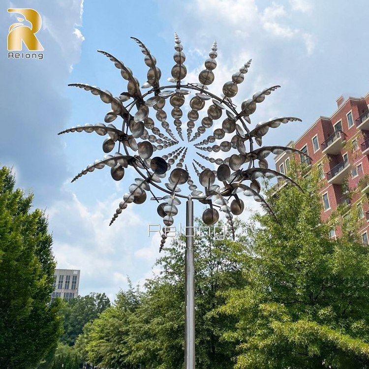 Outdoor Sliver Stainless Steel Magical Metal Windmill Wind Powered Kinetic Sculpture