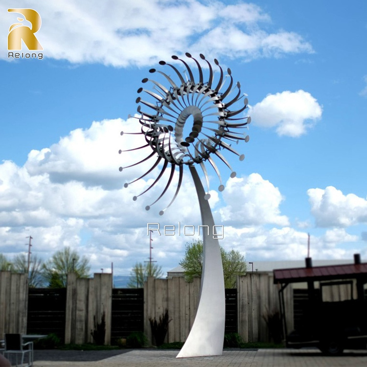 Outdoor Sliver Stainless Steel Magical Metal Windmill Wind Powered Kinetic Sculpture