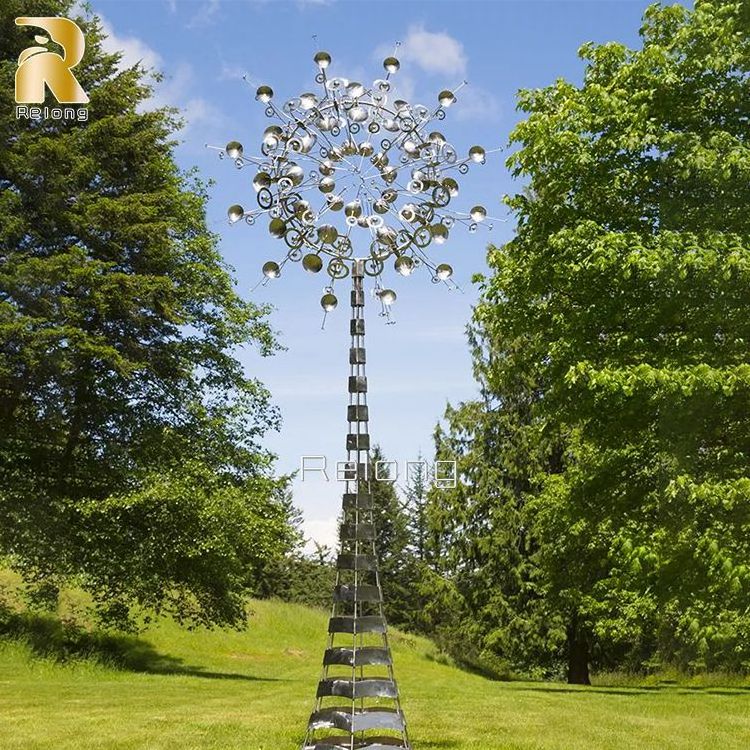 Outdoor Sliver Stainless Steel Magical Metal Windmill Wind Powered Kinetic Sculpture