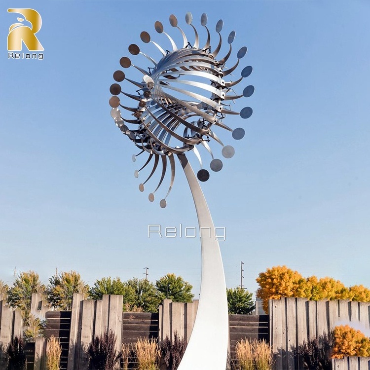 Outdoor Sliver Stainless Steel Magical Metal Windmill Wind Powered Kinetic Sculpture