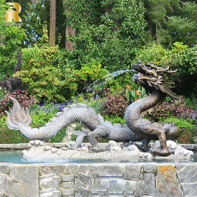 Outdoor Garden Decoration Antique Large Metal Animal Fountain Bronze Chinese Dragon Statue