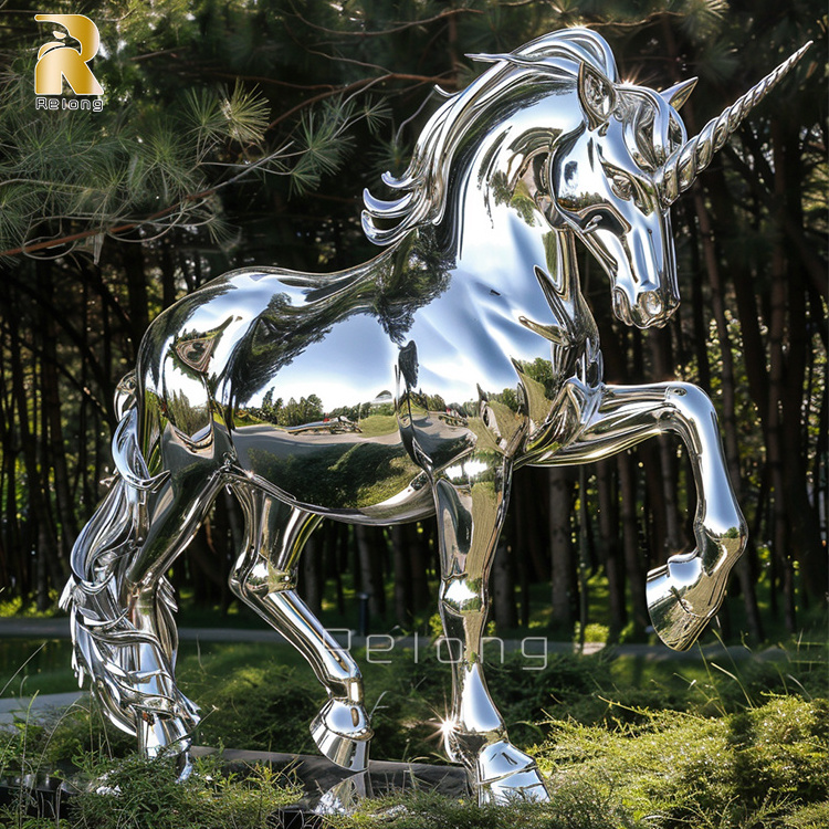 Factory Price Hot Sale Outdoor Garden Large Stainless Steel Unicorn Sculpture Statue