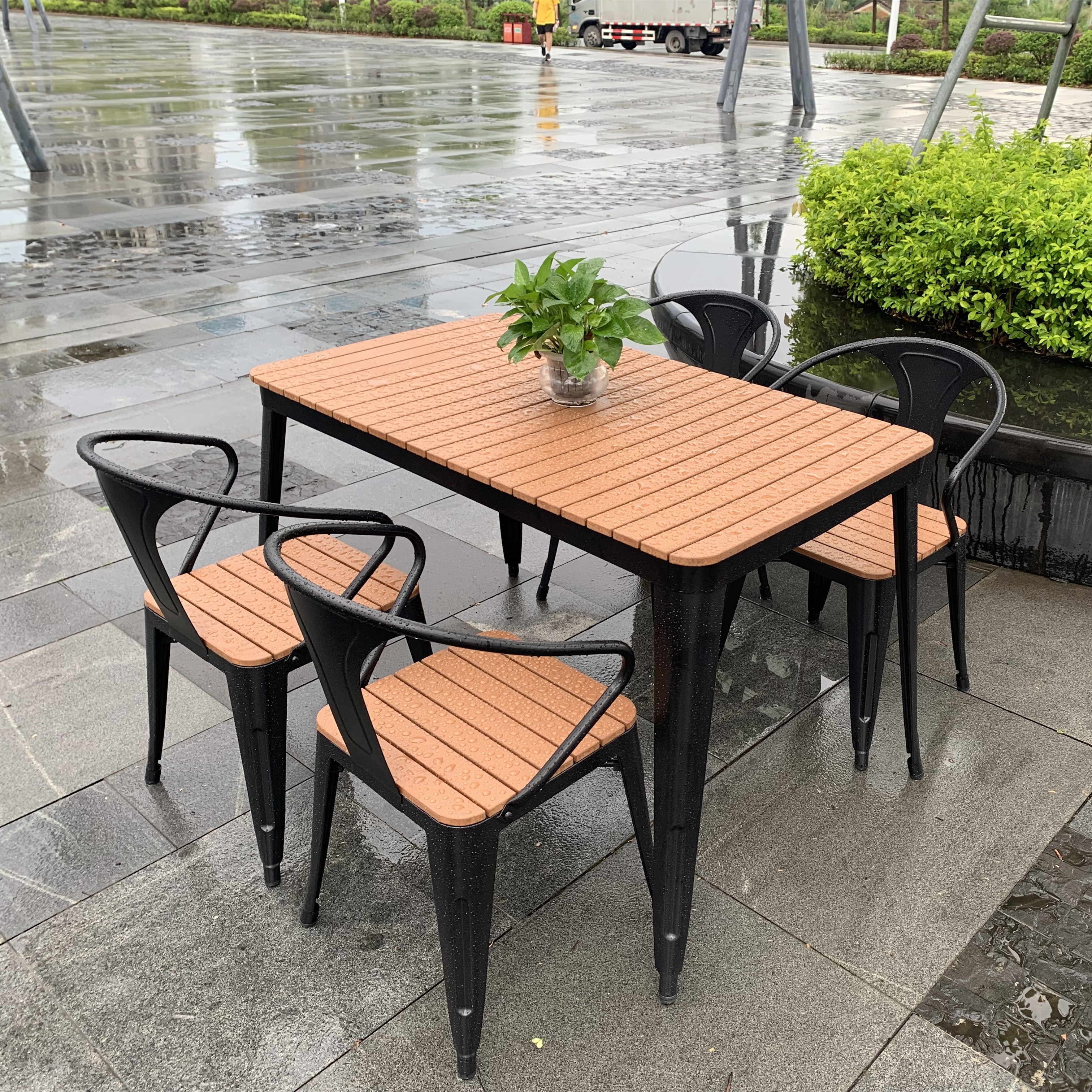 modern restaurant cafeteria outdoor metal tables and chairs