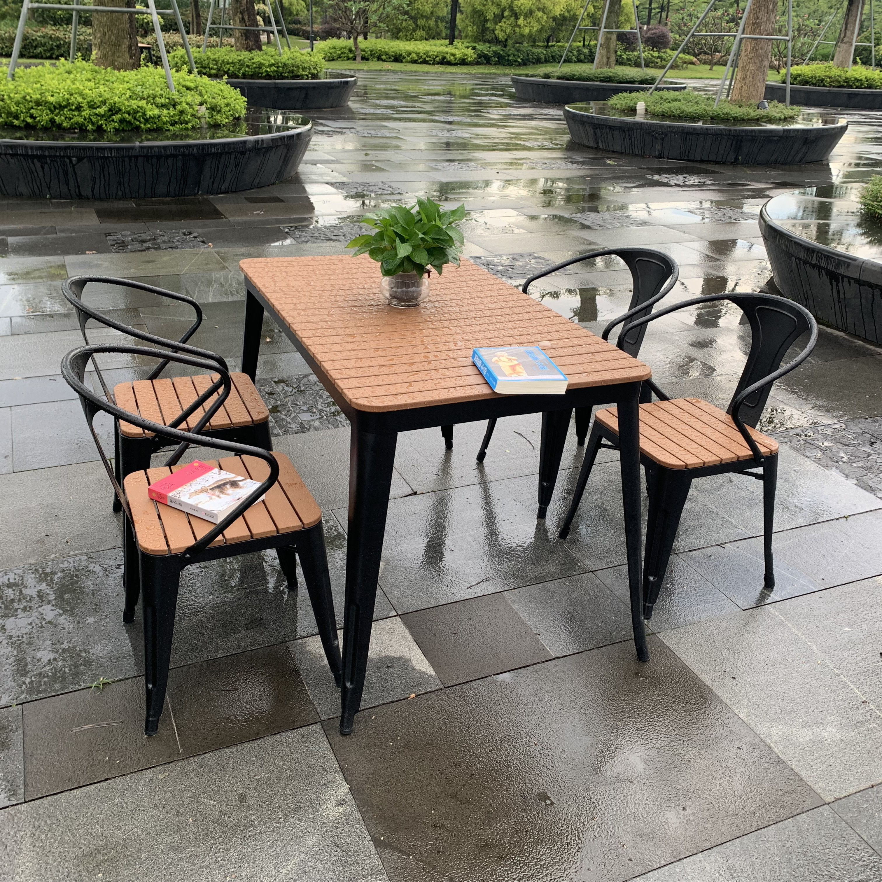 modern restaurant cafeteria outdoor metal tables and chairs