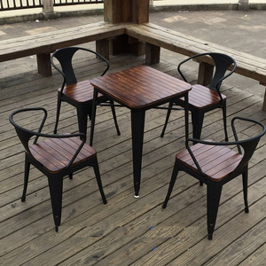 Combination outdoor cafe courtyard terrace leisure table and chairs Plastic wood outdoor table and chairs