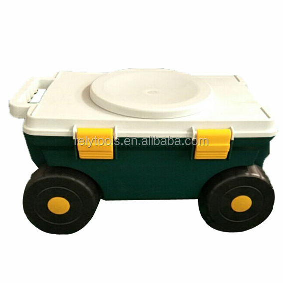 Multi-use Garden Tool Storage Seat Box Cart with Seat