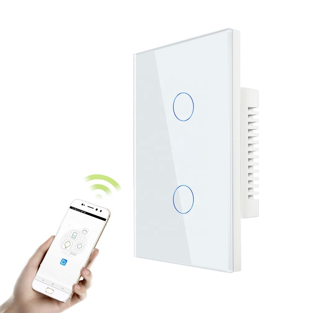 AU / US Standard Crystal Glass Panel Wifi Controlled 2 Gang Smart Electrical Switch/electrical Wall switches