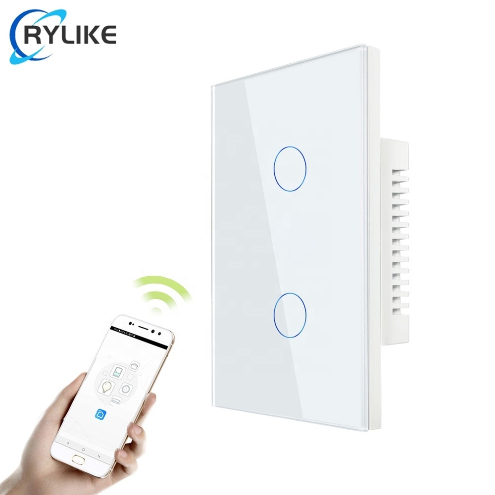 Tuya WiFi Switch Smart Touch 2 Gang Glass Panel WiFi Controlled Light Switch US AU Standard SAA Approval Smart Wifi Switch