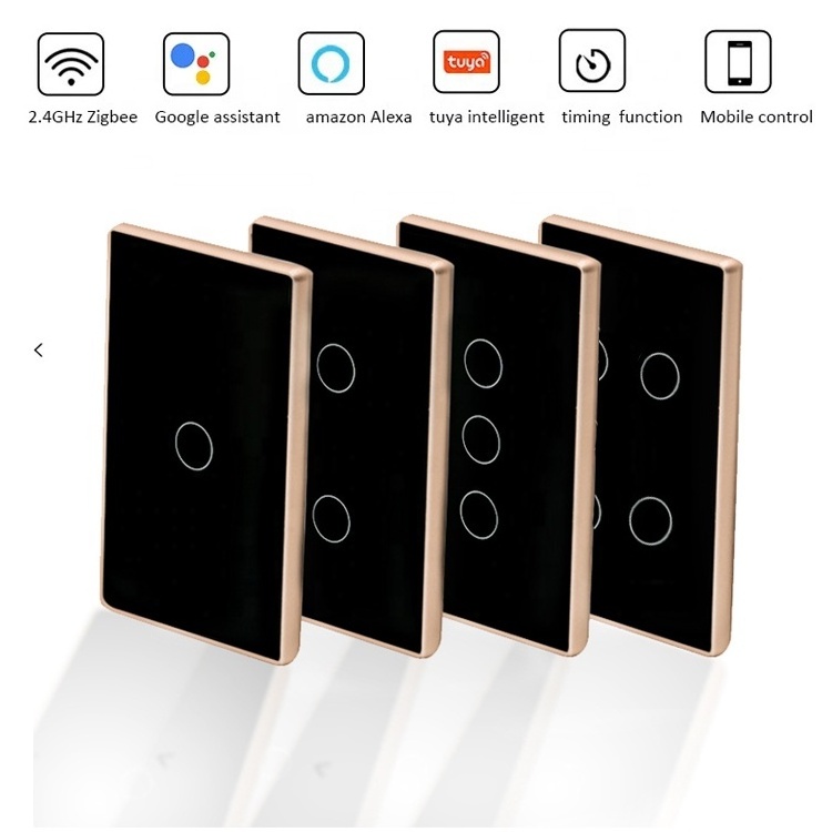 US AU Standard SAA Zigbee Touch Glass Panel Smart Life Tuya App 3 Gang 1 Way / 2 Way / 3 Way Smart Light Control Zigbee Switch