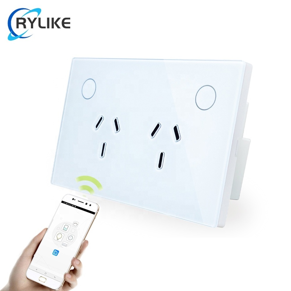 Australia Standard Glass Panel Smart Touch Switch Socket , SAA Approval Tuya Smart Wifi Controlled Double Power Points