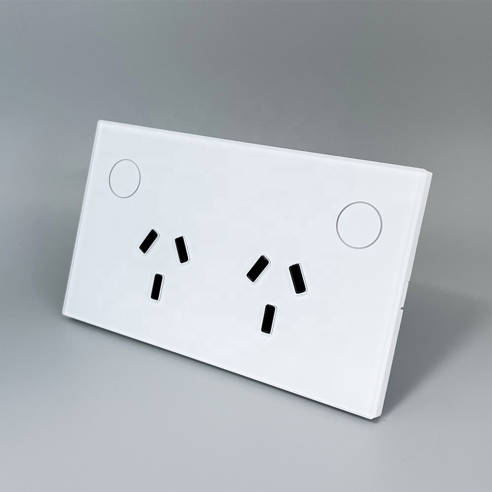 Australia Standard Glass Panel Smart Touch Switch Socket , SAA Approval Tuya Smart Wifi Controlled Double Power Points