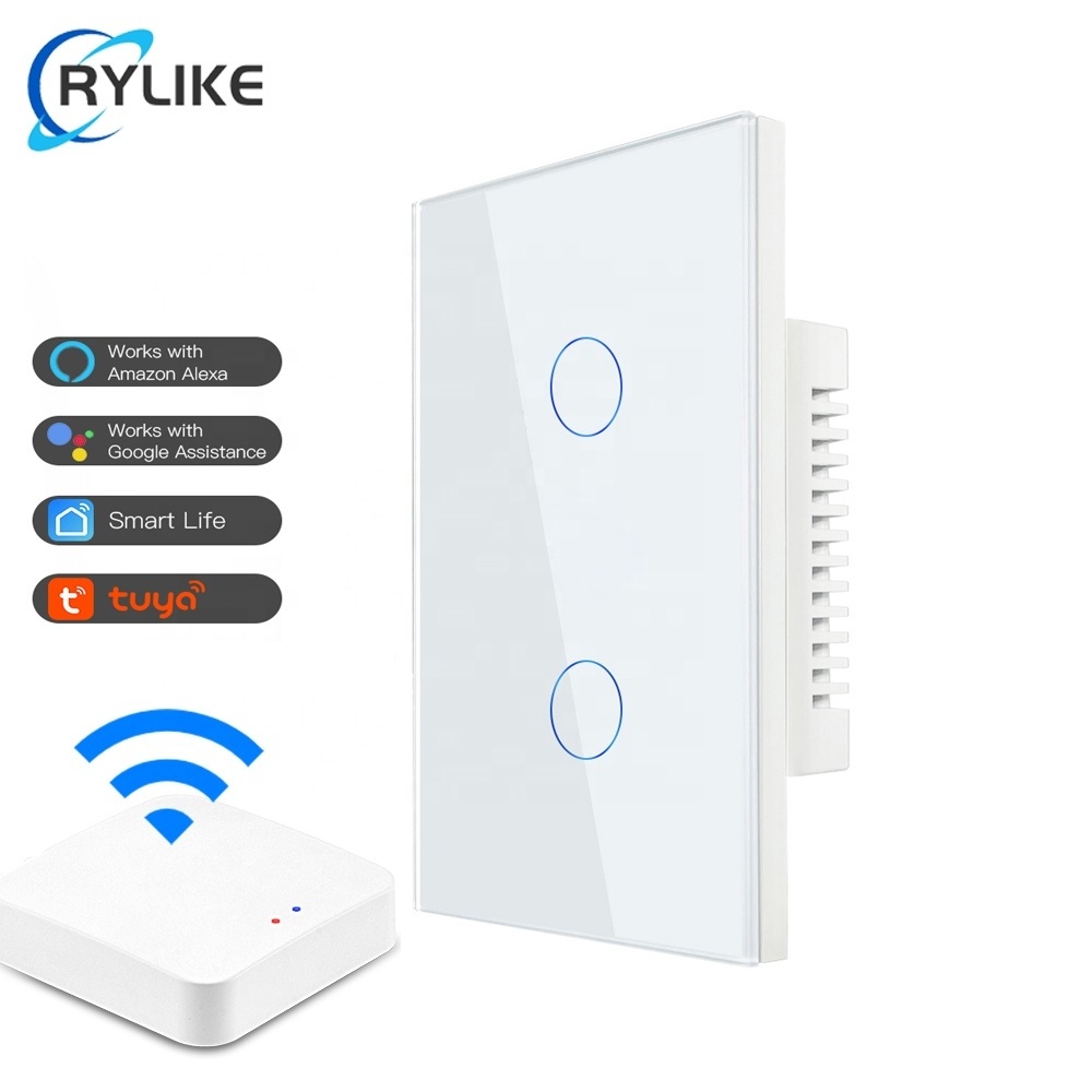 Tuya App Crystal Tempered Glass Panel Zigbee Smart Touch Dimmer Switch US/AU Standard 1 Gang 1 Way Zigbee Dimmer Light Switch