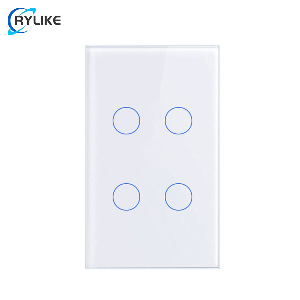 Rylike Luxury Glass Panel 4 Polos WiFi Touch Light Switch AU US Standard interruptor inteligente