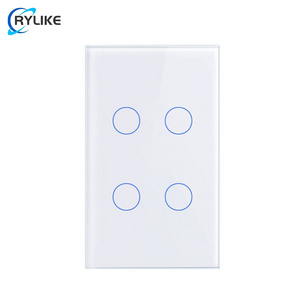 Rylike Luxury Glass Panel 4 Polos WiFi Touch Light Switch AU US Standard interruptor inteligente