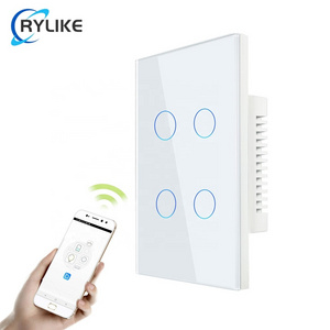 US / AU Standard SAA Approval Glass Panel Tuya Smart Life 4 Gang 1 Way/2 Way/3 Way Smart Switch Wifi Controlled Light Switch