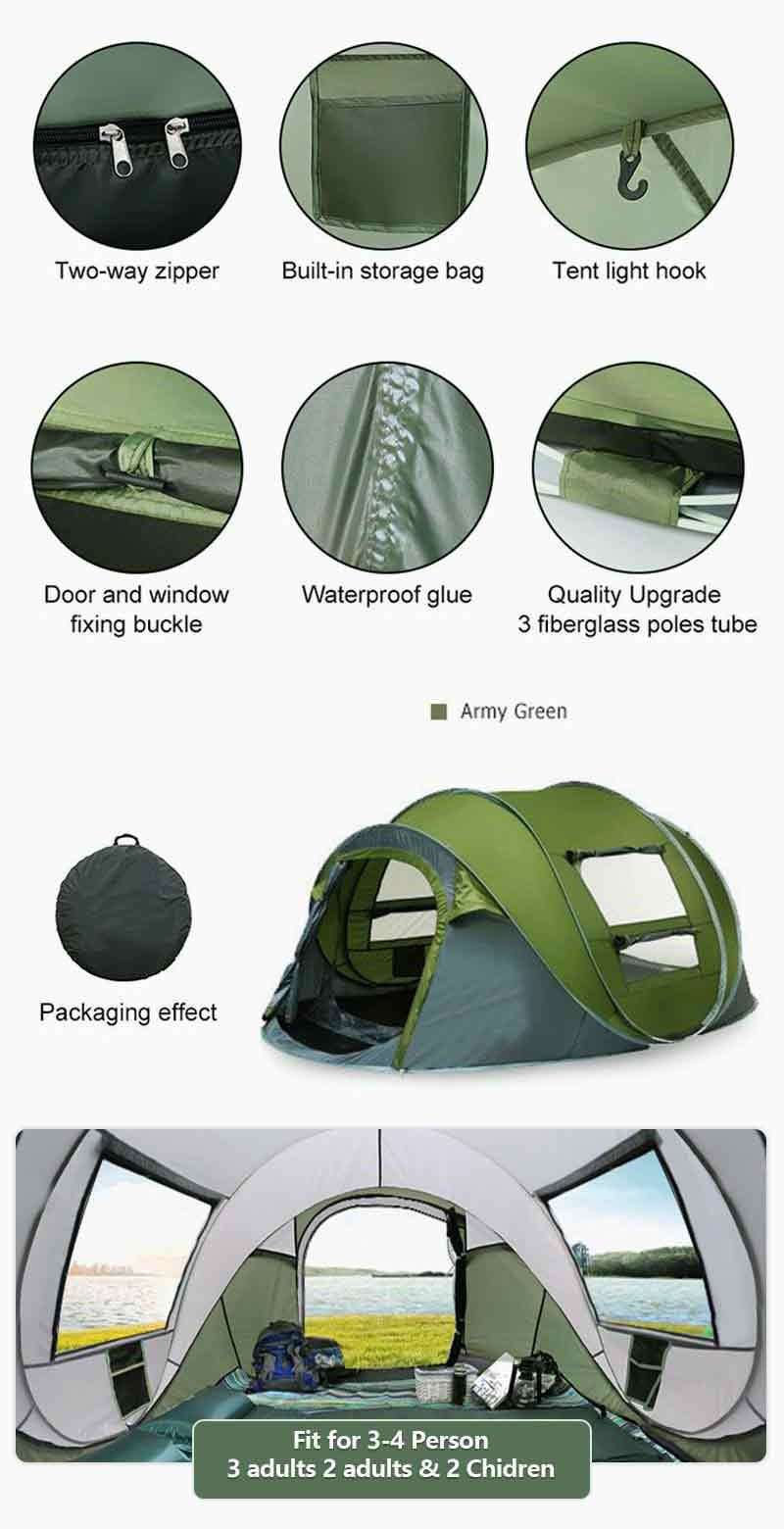 Hot Sales Small Waterproof Instant Open Outdoor Tents Automatic Pop Up Camping Tent 1-2 Persons