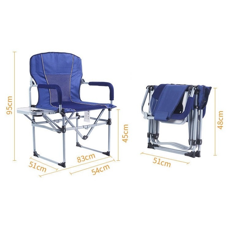 2022 Wholesale 600D Oxford Outdoor Relax Steel Portable Lawn Director Folding Camping Chair with Side Table, Storage Pouch