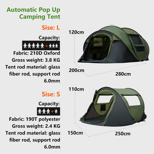 Hot Sales Small Waterproof Instant Open Outdoor Tents Automatic Pop Up Camping Tent 1-2 Persons