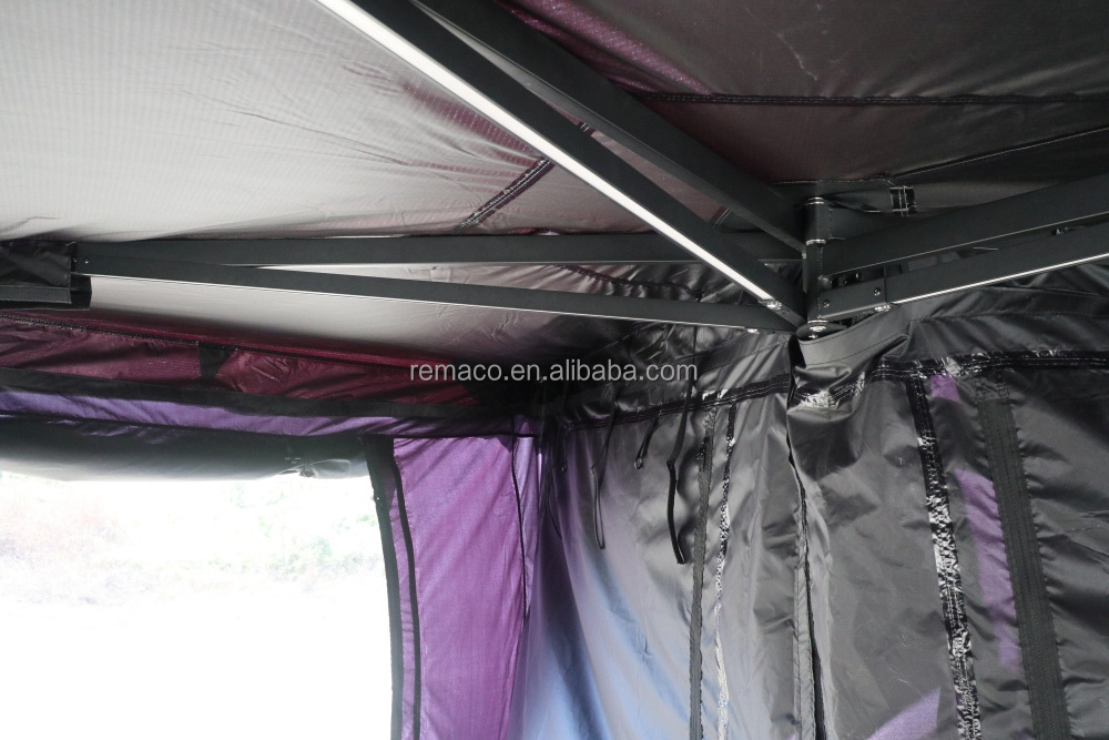 Remaco Outdoor Camping 600D Oxford Waterproof 360 Car Roof Top Side Shelter, Extended 270 Degrees Awning With LED Light