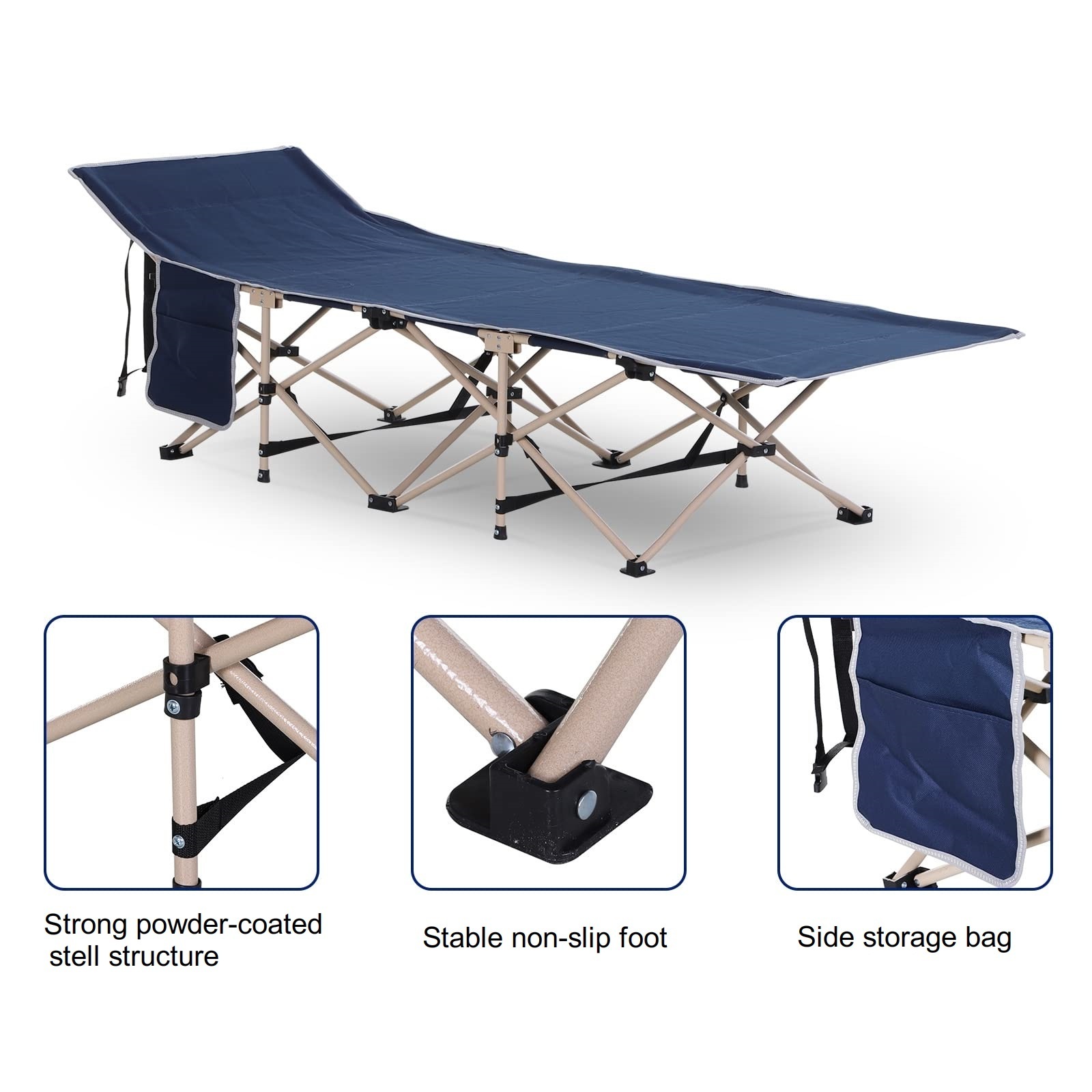 Wholesale Heavy Duty Camp Folding Camping Cot for Adults W/Carry Bag, Portable Sleeping Cot For Camp Office Use W/Pockets