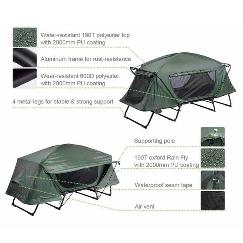 Manufacture OEM Oxford Waterproof Portable Tent Cot Tenda De Cama De Acampamento Outdoor Off Ground Camping Bed Tent