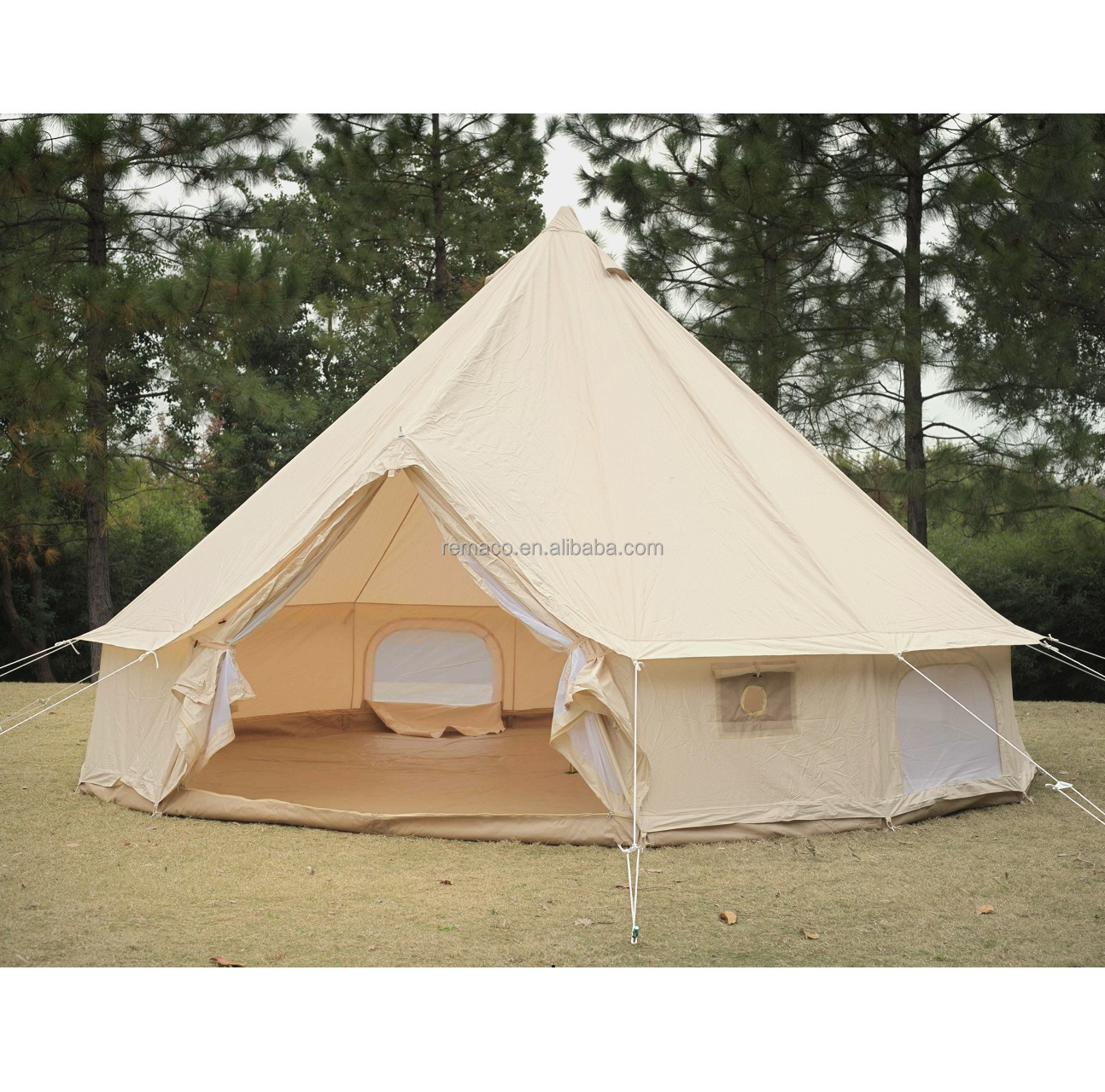 Remaco New Design 3M/4M/5M/6M Outdoor Camping Luxury Yurt Zelt Glamping 4 Season 5-12 Persons Family Canvas Cotton Bell Tent