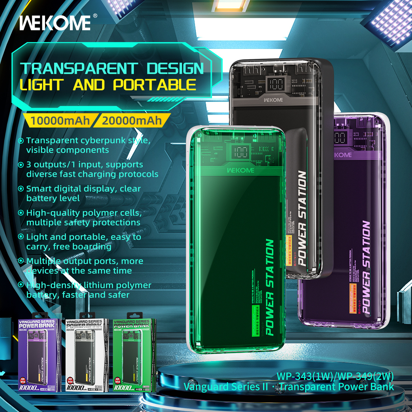 WEKOME Transparent Power Bank 10000mah 20000mah Mini Transparent Power Bank 20000mah