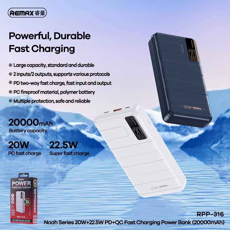 Remax USB TYPE C Powerbank 20000 mAh 20W+22.5W PD+QC LED Light Fast Charging Power Bank 20000mAh