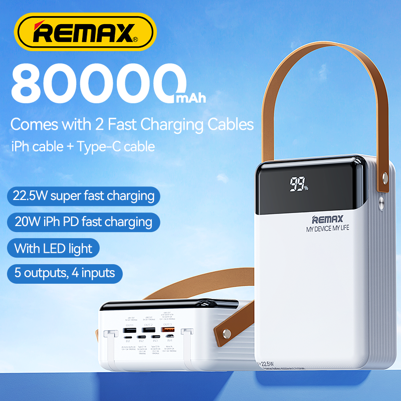 Remax Rpp-566 High Capacity Powerbank 80000Mah Power Banks Led Display Real Capacity Fast Charging Power Bank With Cable