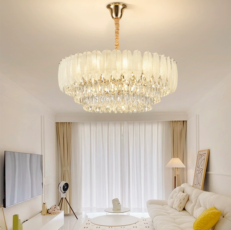 Feather chandeliers & pendant lights indoor LED crystal chandelier modern luxury large