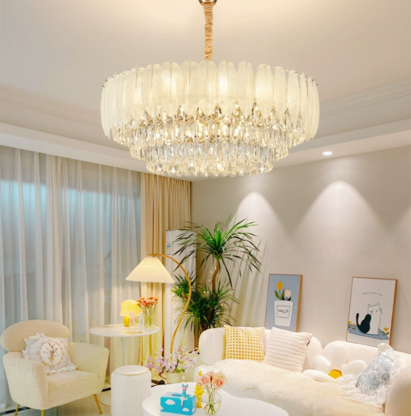 Feather chandeliers & pendant lights indoor LED crystal chandelier modern luxury large