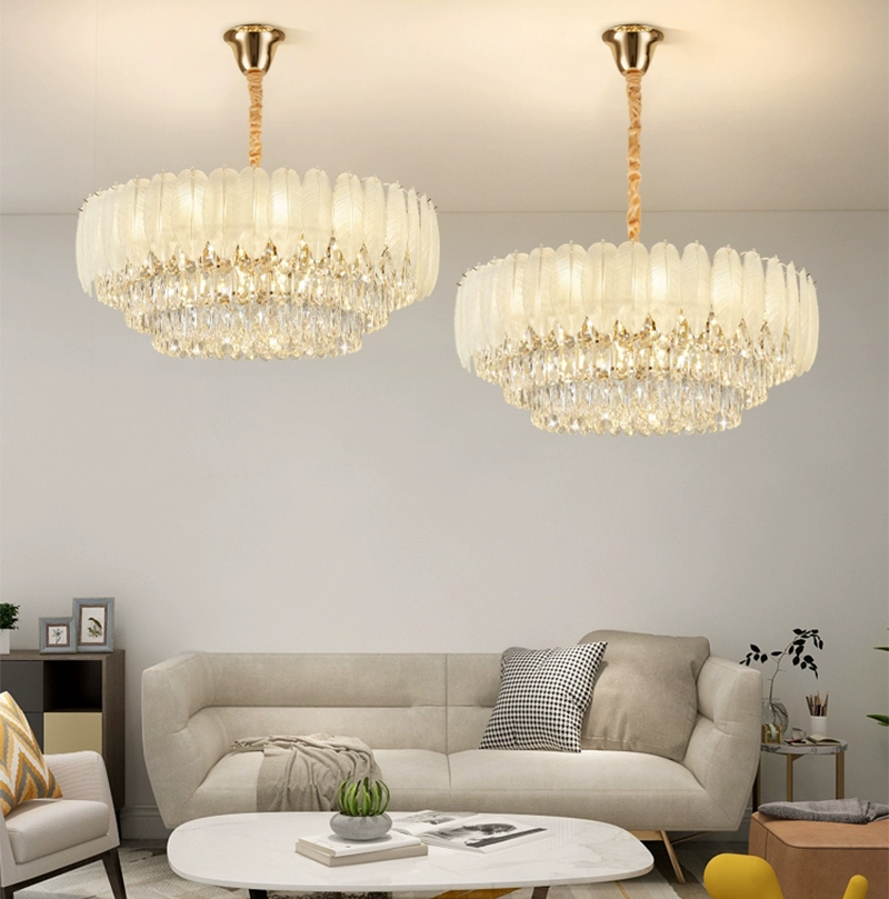 Feather chandeliers & pendant lights indoor LED crystal chandelier modern luxury large