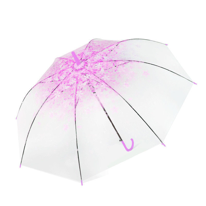 Colorful Flower Clear Bubble Umbrella for Kids Girls Auto Open Cherry Blossom Stick Rain Umbrella