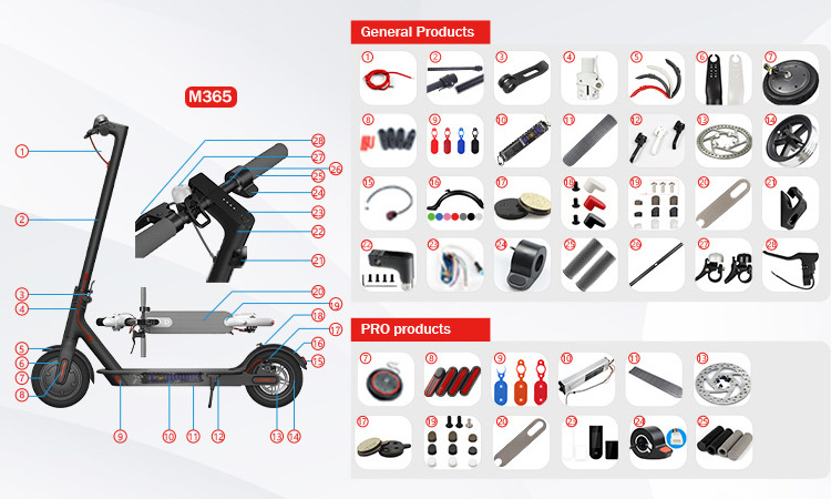 Wholesale Accessories Replacement Mobility E Scooter Parts Electric Scooter Spare Parts For M365 pro