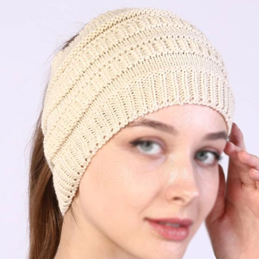 Ponytail Beanie hat Women Stretch Knitted Crochet Beanies Winter Hats