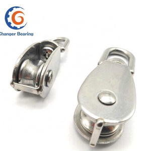 Stainless steel single or double wheel wire rope swivel pulley