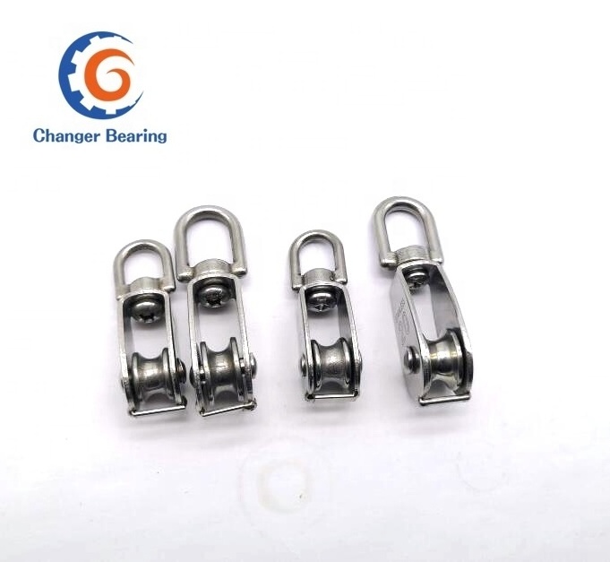 Stainless steel single or double wheel wire rope swivel pulley