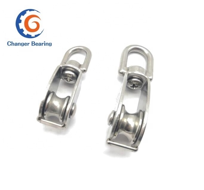 Stainless steel single or double wheel wire rope swivel pulley