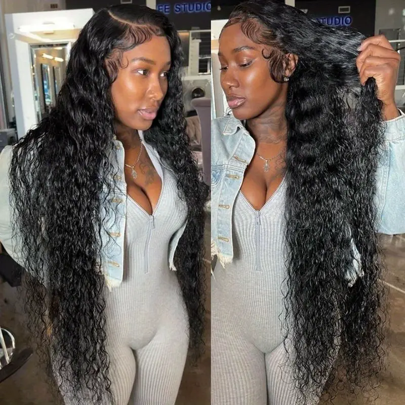 Wholesale 40 Inch Human Hair Full Lace Front Curly Wigs With Baby Hair Pre Plucked Lace Frontal U Part Deep Water Wave Wigs