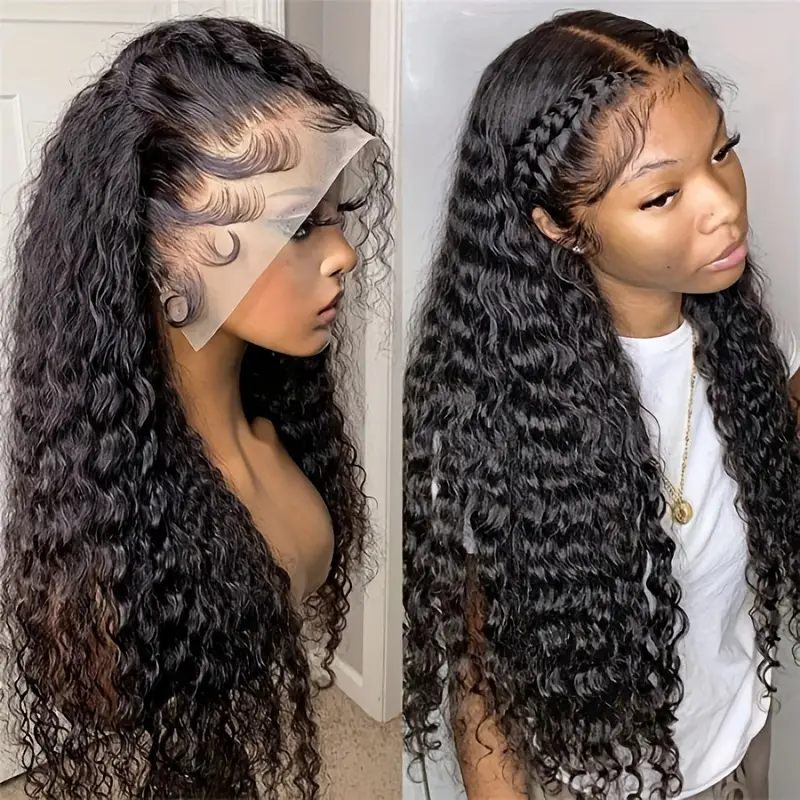 Wholesale 40 Inch Human Hair Full Lace Front Curly Wigs With Baby Hair Pre Plucked Lace Frontal U Part Deep Water Wave Wigs