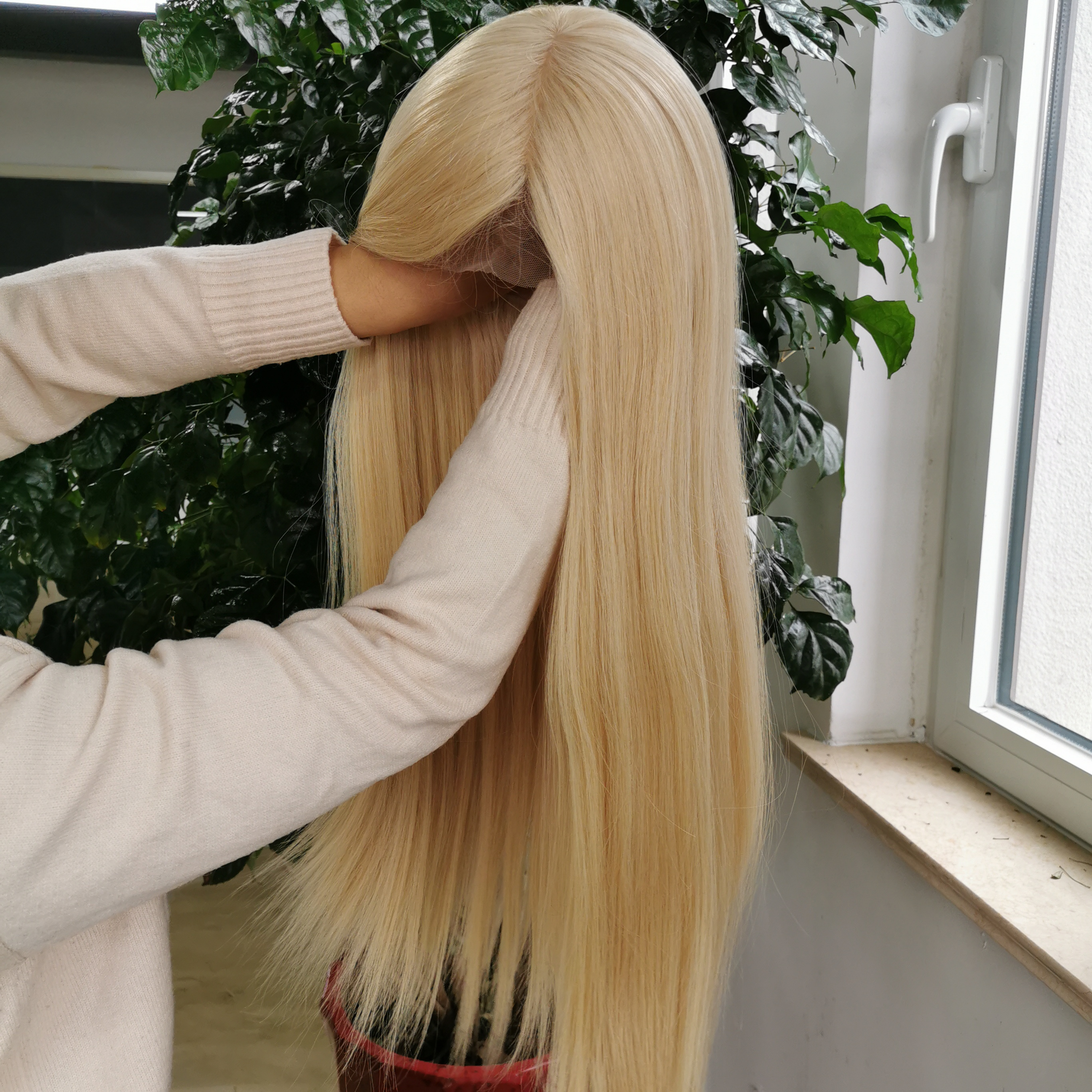 Premium quality slavic remy silicone PU human hair wig, blonde jewish wig european hair