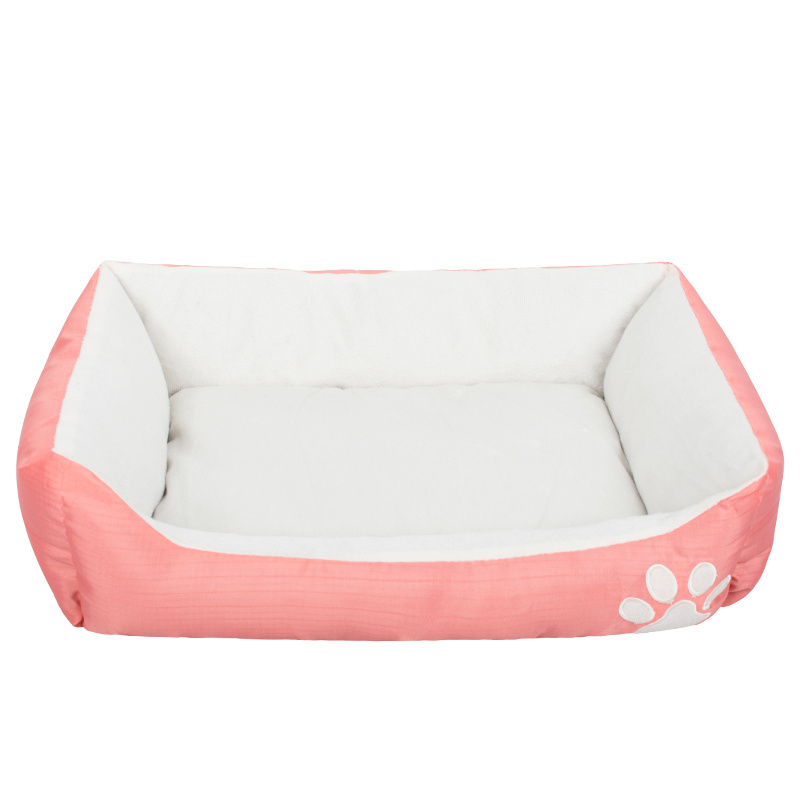 Manufacturer wholesale embroidery paw warm fleece pink green blue pet dog soft bed