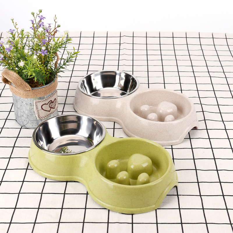 Manufacturer wholesale travel outdoor non slip stainless steel plastic slow feeder pet dog bowl