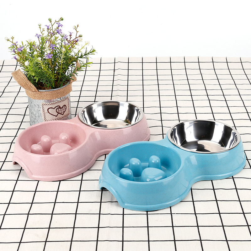 Manufacturer wholesale travel outdoor non slip stainless steel plastic slow feeder pet dog bowl