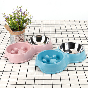 Manufacturer wholesale travel outdoor non slip stainless steel plastic slow feeder pet dog bowl