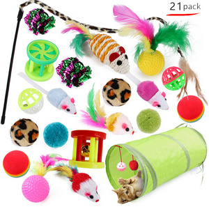 Manufacturer wholesale 21 packs mouse tunnel plush ball bell interactive cat toys