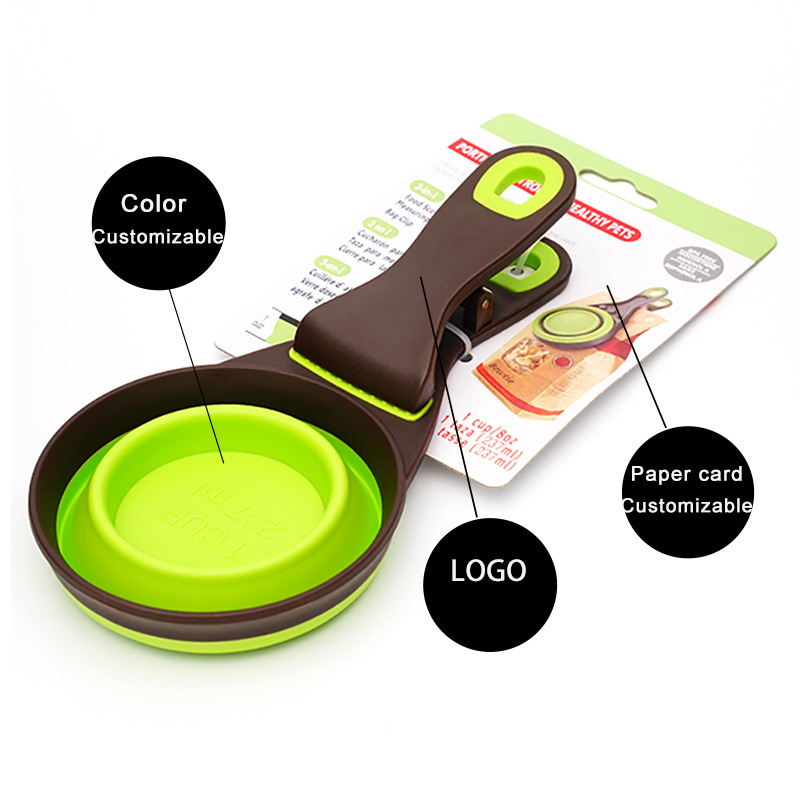 Manufacture Wholesale Newest Custom Sealing Clip Folding Dog Food Spoon Measuring Pet Food Scoop